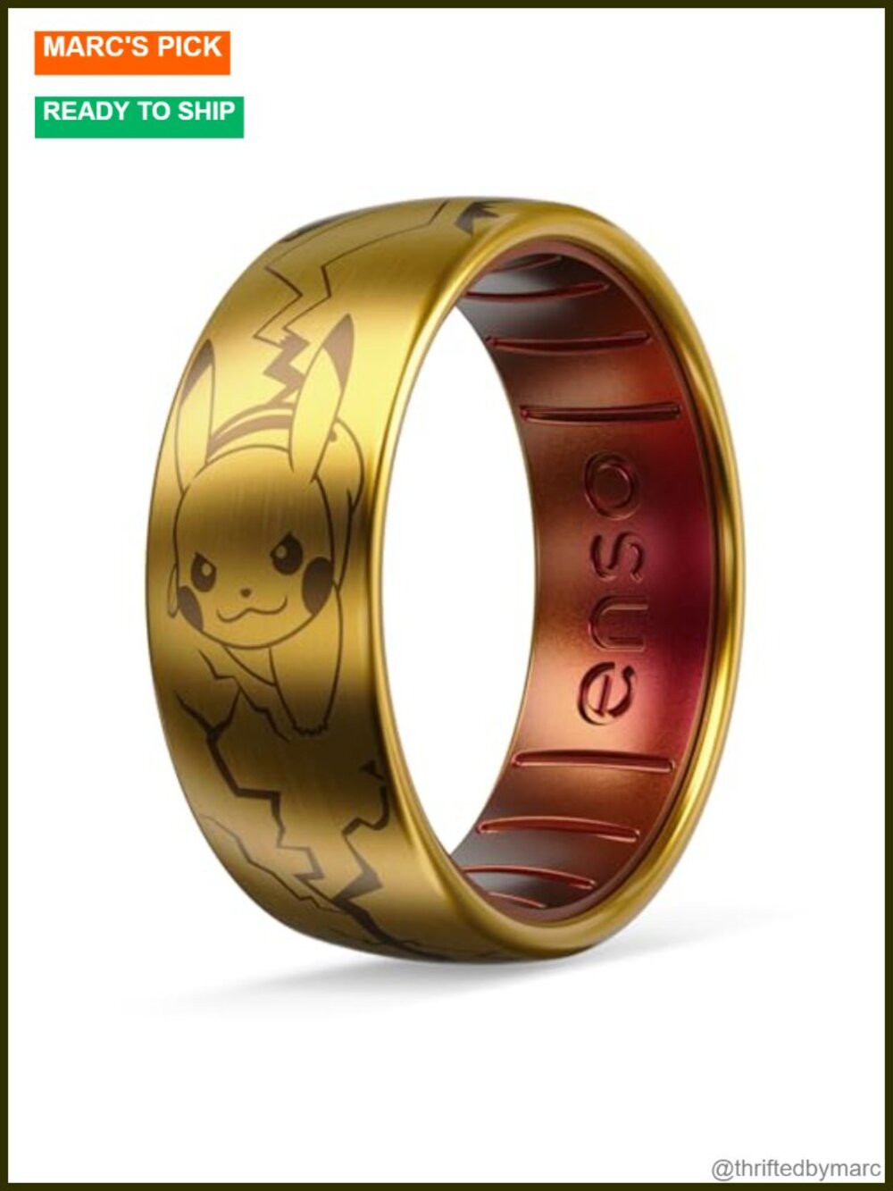 Enso Rings Pokemon Hybrid Ring - Brushed Outer Metal Silicone Band, Mens Ring